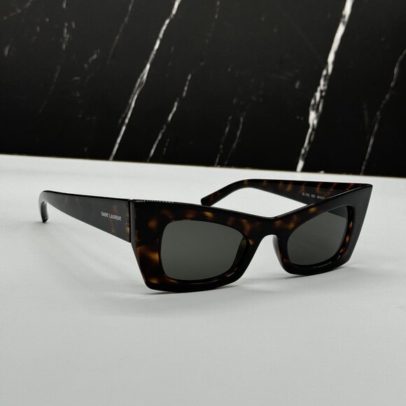 NEW SL702 002 SAINT LAURENT CAT EYE HAVANA GRAY SUNGLASSES SL 702 002 - Picture 1 of 9